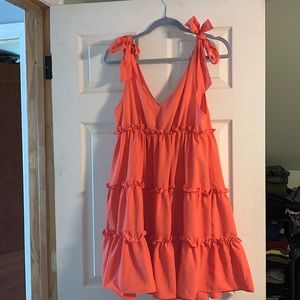 Tie shoulder ruffle hem dress